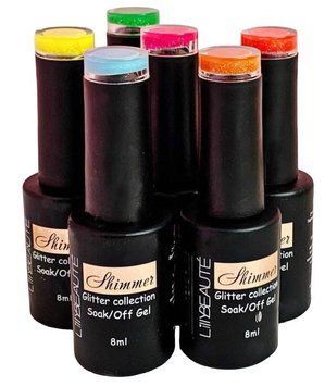 Набор гель-лаков для ногтей 6 шт "Lilly Beaute Shimmer 6 colors" 8 мл 6 цветов
