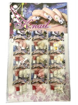 Цветные накладные ногти K&middot;Nail с рисунком, упаковка 12 штук (арт. KP811, ногти с клеем для ногтей)