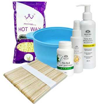 Набор для депиляции с воском в гранулах Konsung Hot Wax 500g (силиконовая чаша, гель от вросших волос, масло, тальк, шпатели)
